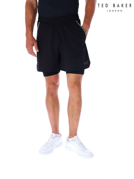 Black - Regular Ted Baker Sport 2 In 1 Running Shorts