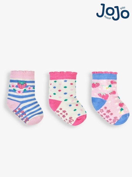 JoJo Maman Bébé Pink 3-Pack Fruit Socks (618887) | £9.50