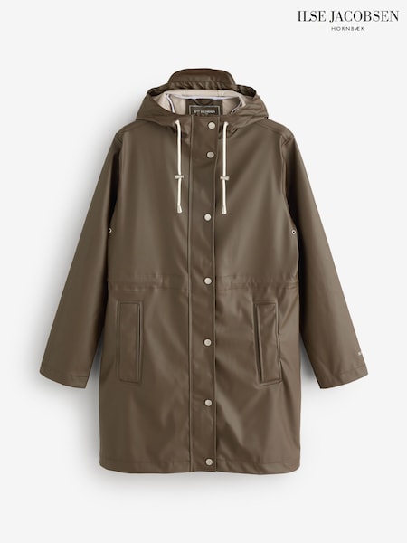 Brown - Ilse Jacobsen Lightweight Waterproof Parka In Pu Fabric