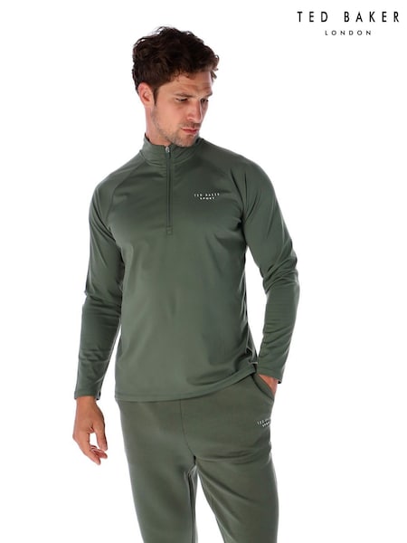 Green - Regular Ted Baker Sport Essentials 1/4 Zip Top