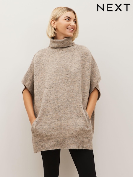 Grey Neppy Roll Neck Poncho Jumper (619908) | £38
