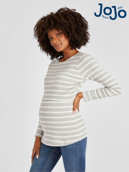 JoJo Maman Bébé Grey Ribbed Maternity & Nursing Jersey Top (620295) | £29.50
