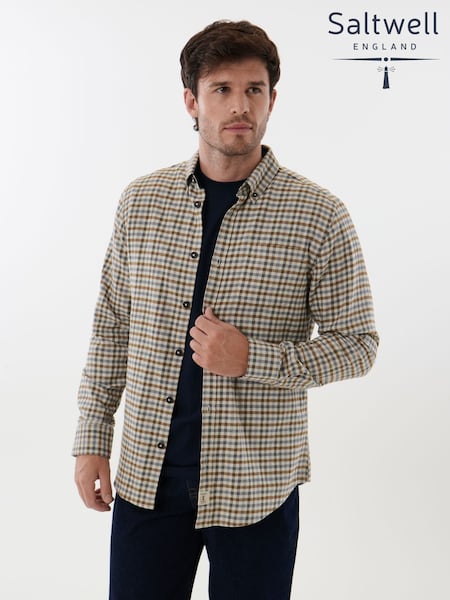 Cream - Regular Saltwell Brushed Cotton Long Sleeve Shirt