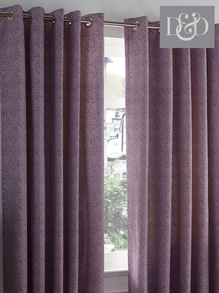 Dreams & Drapes Purple Hanworth Leaves Lined Eyelet Curtains (621866) | £40