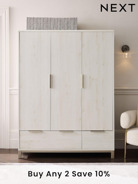 White Bronx Oak Effect Triple, 2 Drawers Wardrobe (622044) | £675
