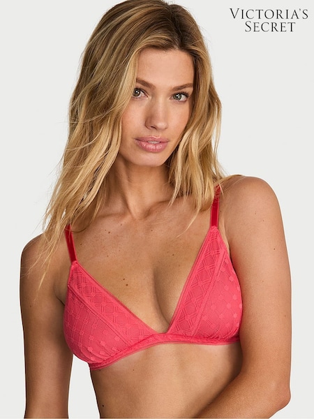 Wild Watermelon Pink - Victoria's Secret Geo Dot Lace Unlined Bralette