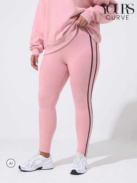 Pink - Yours Curve Side Stripe Active Leggings