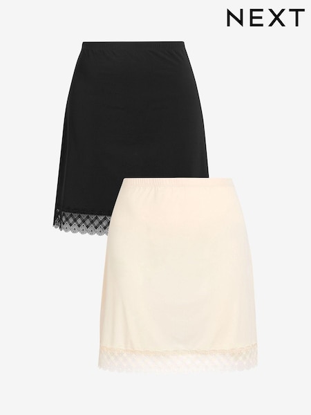 Black / Praline Nude Short Microfibre Long Half Slips 2 Pack (623129) | £28