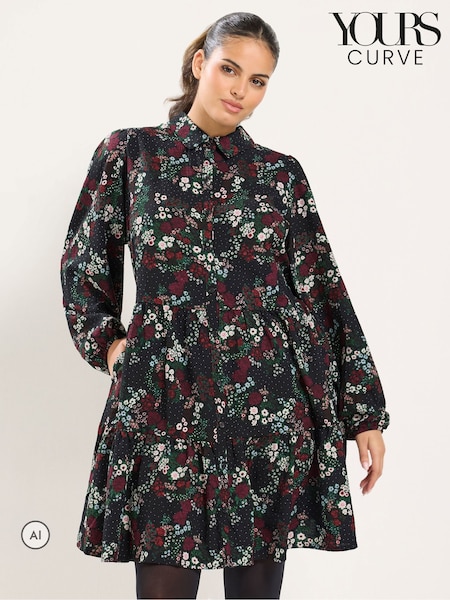 Black - Yours Curve Floral Shirt Dress