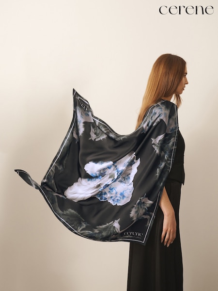Black Elegance Horse Print - Cerene Large Square Scarf