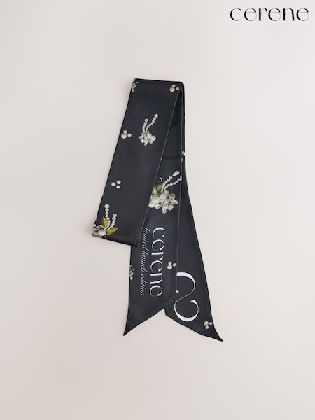 Black Precious Floral Print - Cerene Skinny Scarf