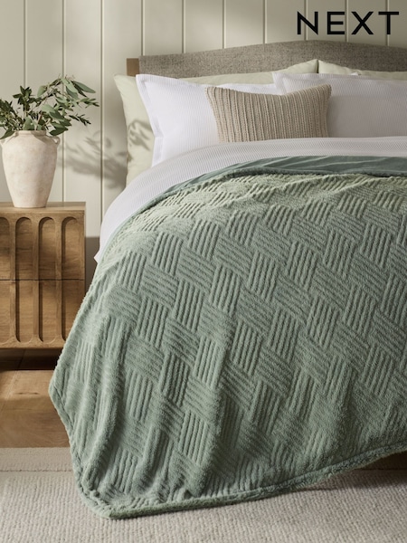 Sage Green Basset Embossed Faux Fur Throw (625308) | £40 - £50