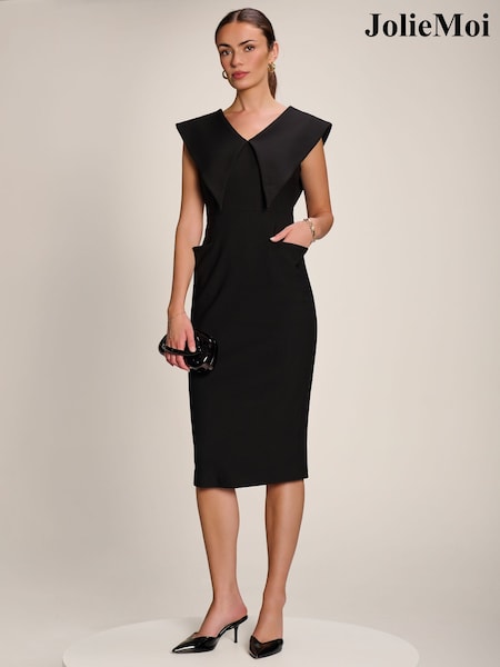 Black - Jolie Moi Statement Collar Hourglass Midi Dress