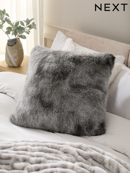 Charcoal Grey 59 x 59cm Loulou Faux Fur Cushion (626344) | £22