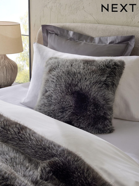 Charcoal Grey 43 x 43cm Loulou Faux Fur Cushion (626587) | £16