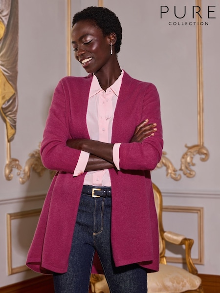 Velvet Pink - Pure Collection Lightweight Cashmere Swing Cardigan