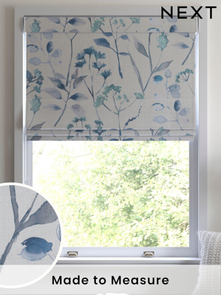 Blue Isla Floral Blue Made to Measure Roman 100% Cotton Blind (627569) | £52