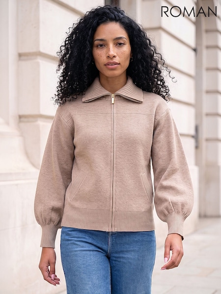 Natural - Roman Knitted Bomber Jacket