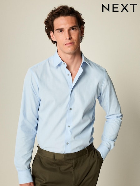 Light Blue Slim Fit Trimmed Easy Care Single Cuff Oxford Shirt (627971) | £32