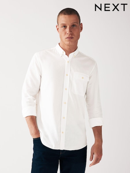 White Soft Touch Long Sleeve 100% Cotton Oxford Shirt (628101) | £7