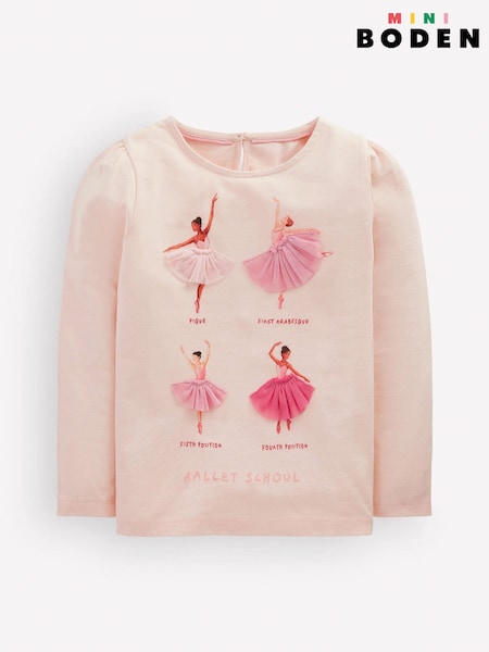 Pink - Boden Puff Sleeve Appliqué T-shirt