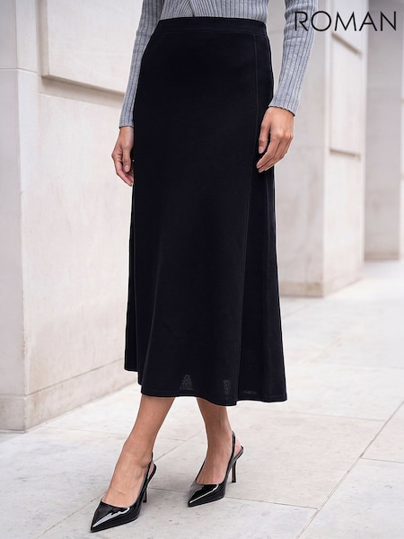 Black - Roman A-line Pull On Stretch Skirt