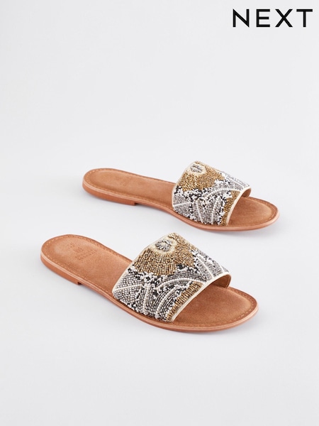 Metallic Forever Comfort® Leather Beaded Mules (628264) | £30
