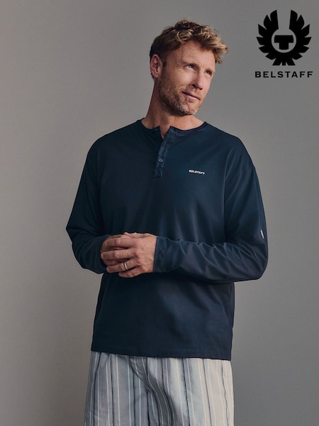 Navy Blue - Regular Belstaff Long Sleeve Henley Pyjama Top