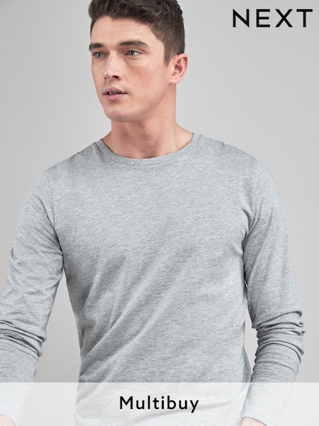 Grey Marl Regular Fit Long Sleeve Crew Neck T-Shirt (628479) | £10