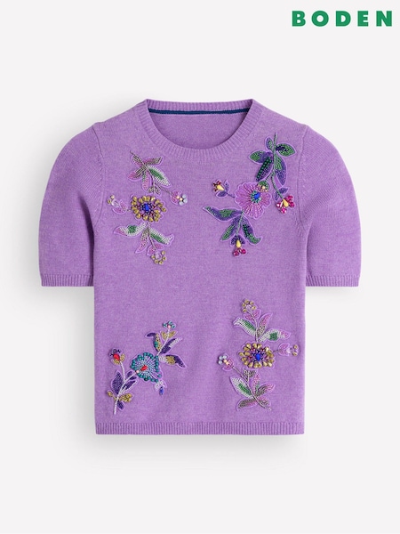 Purple - Boden Ria Embellished Knit T-shirt