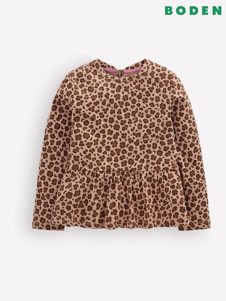 Brown - Boden Long Sleeve Peplum Top
