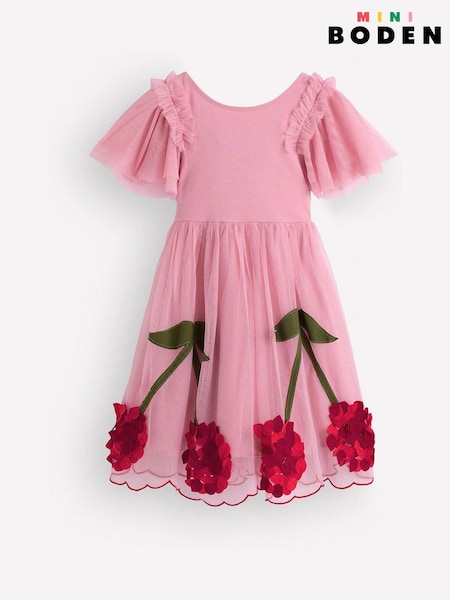 Pink - Boden Short Sleeve Logo Tulle Dress