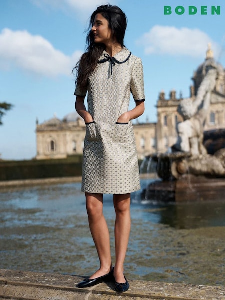 Gold - Boden Bow Detail Pocket Shift Dress