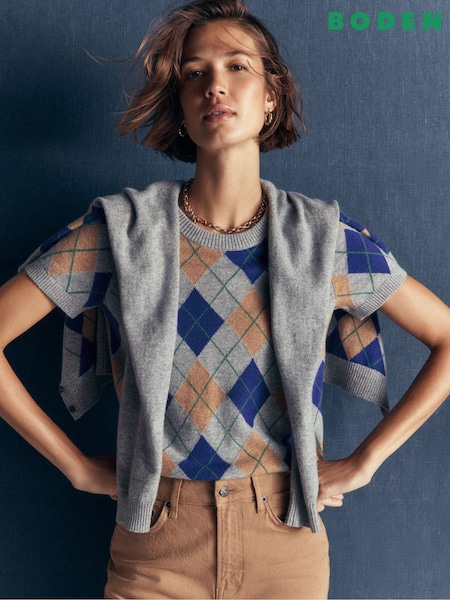 Grey - Boden Elsie Cashmere Crew Neck Cardigan