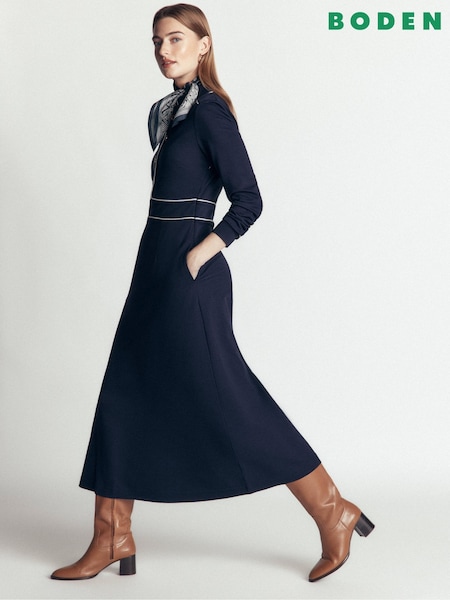 Blue - Boden Etta Piping Detail Ponte Dress