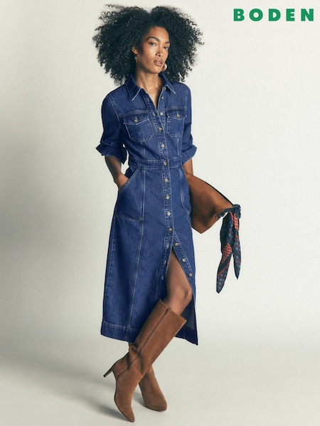 Blue - Boden Fleur Denim Midi Dress