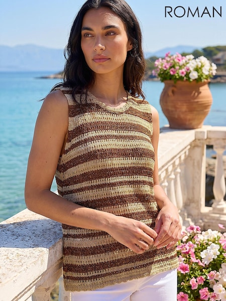 Brown - Roman Shimmer Stripe Knit Vest