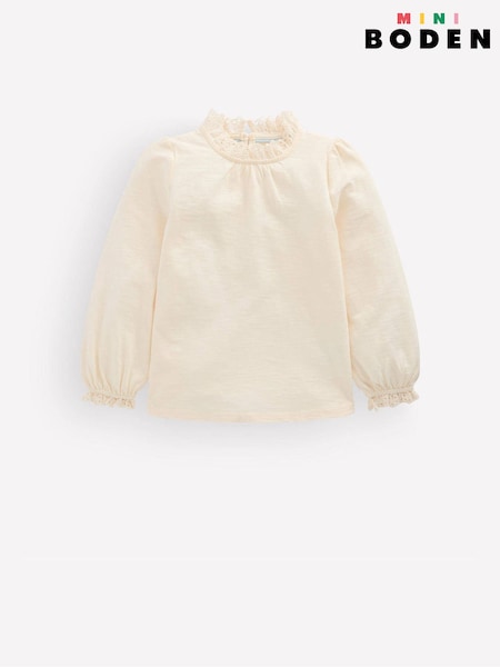 Cream - Boden Broderie Trim Slub Top