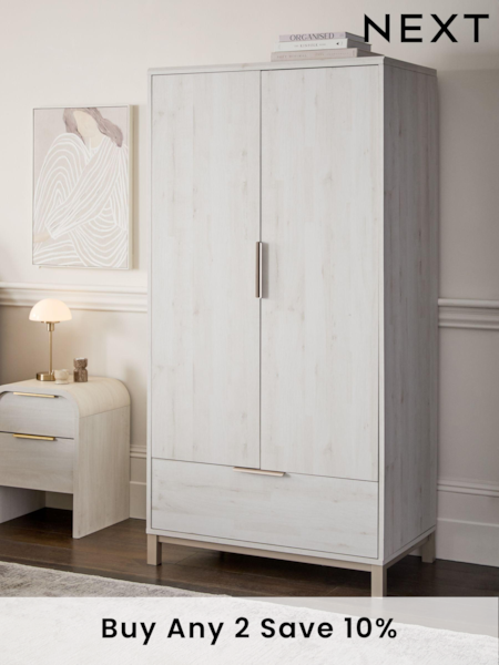White Bronx Oak Effect Double, 1 Drawer Wardrobe (629505) | £499