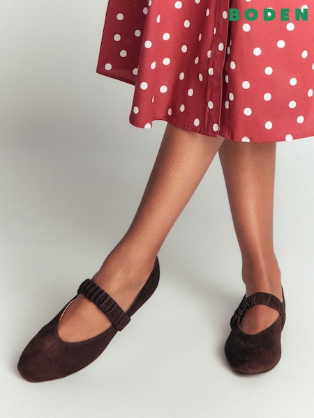 Brown - Boden Camilla Ruched Ballet Flats