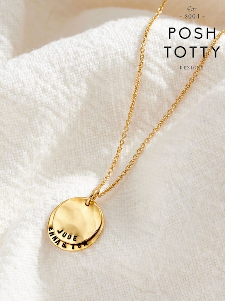 Gold Tone - Hammered Family Disc Necklace By Posh Totty Designs