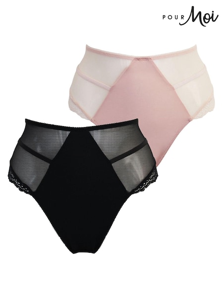 Pour Moi Black High Waist Mesh and Lace Knickers 2 Pack (629619) | £18