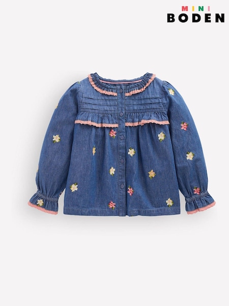 Blue - Boden Frill Button Through Top