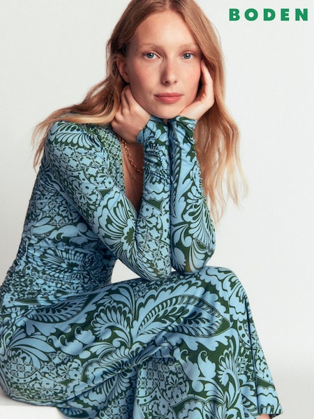 Green - Boden Mya Ruched Jersey Midi Dress