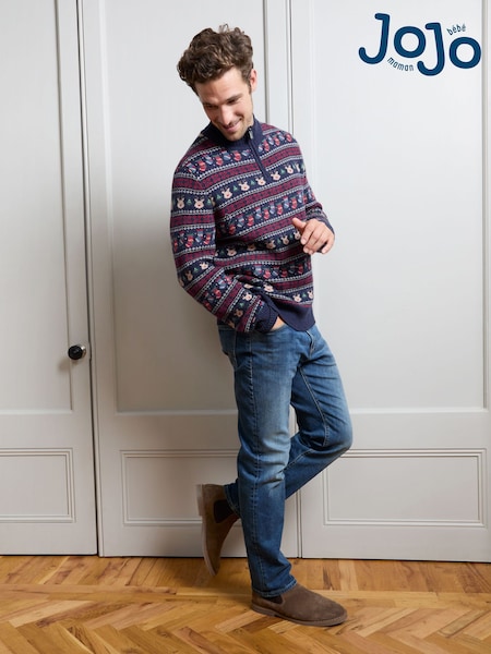 Navy Blue - Regular Jojo Maman Bébé Men's Long Sleeve Christmas Fairisle Jumper