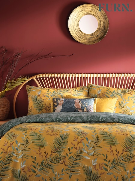 furn. Mustard Yellow Mazari Exotic Jungle Reversible Duvet Cover And Pillowcase Set (631126) | £16 - £32