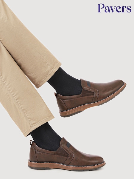 Brown - Regular Pavers Wide Fit Elasticated Slip-on Shoes