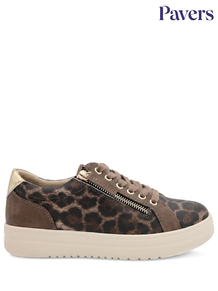 Brown - Pavers Knitted Zip & Lace Fasten Trainers
