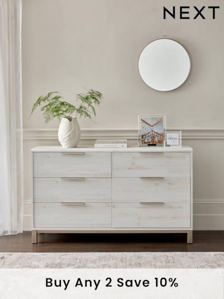 White Bronx Oak Effect 6 Drawer Wide Chest of Drawers (631323) | £450