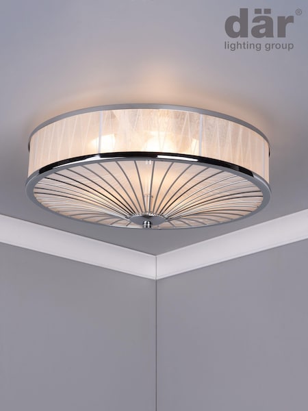 Dar Lighting Silver Oslo 3 Light Flush Fitting Ceiling Light (631336) | £80
